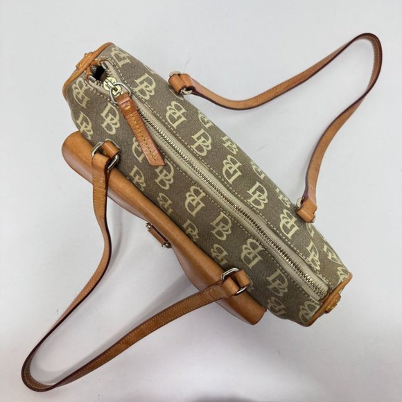 Dooney & Bourke Zip Top Jacquard Logo Pinch Front Lock Shoulder Bag Gray Brown - Picture 5 of 10